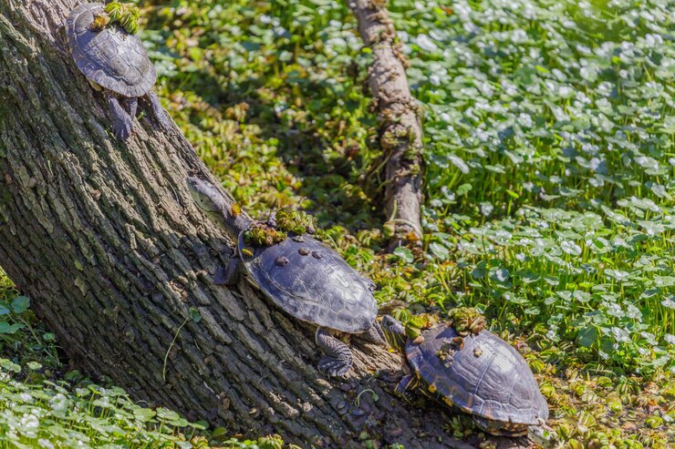 Foto hilaires tortuga de cuello lateral phrynops hilarii y tortuga deslizante de vientre negro trachemys dorbigni