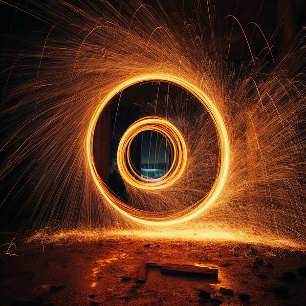 Hilar lana de acero en un círculo abstracto