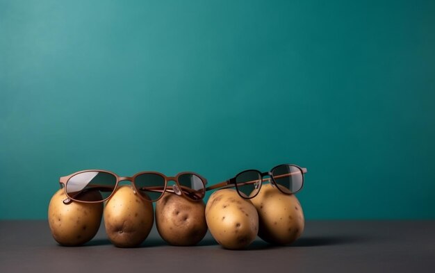 Una hilera de patatas con gafas de sol.