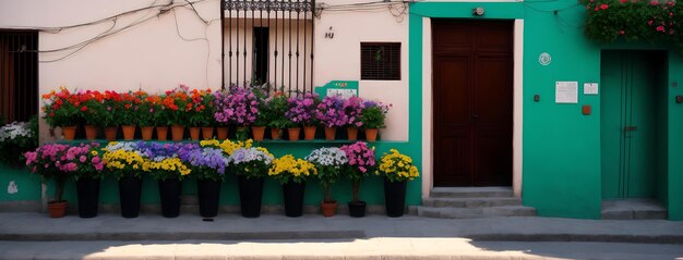 Una hilera de plantas en macetas junto a un edificio.