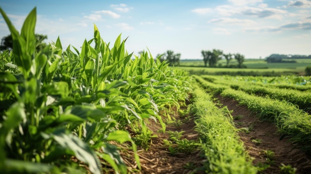 Una hilera de vegetación fresca de granja.