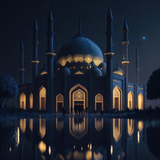 Hilfe al Adha Mubarak Nacht Moschee Generative KI