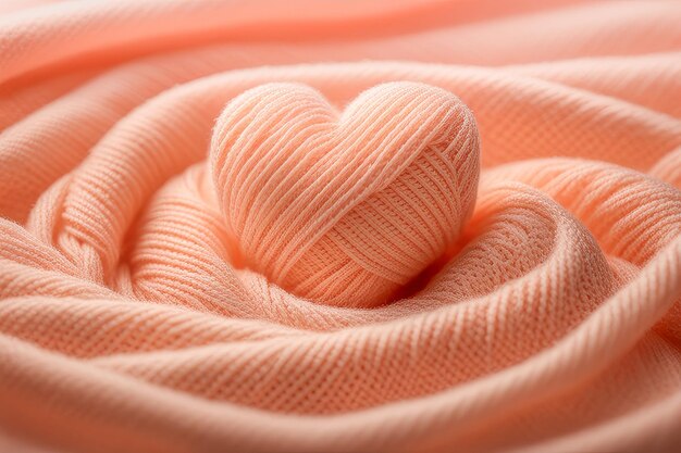 hilo de tejer en forma de corazón de color melocotón suave tarjeta del día de San Valentín signo romántico IA generativa