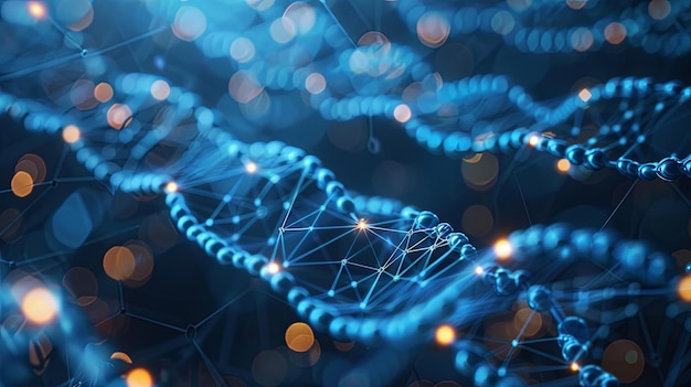 Los hilos de ADN brillantes en el fondo tecnológico