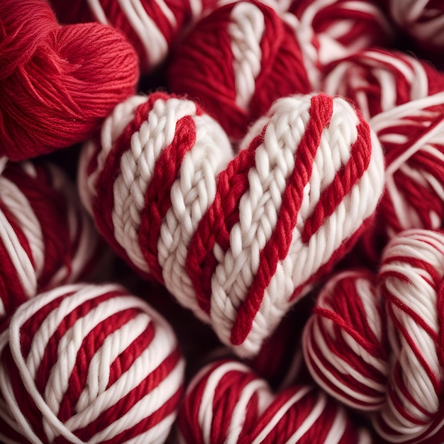 hilos en forma de corazón rojos y blancos fondo del día de San Valentín