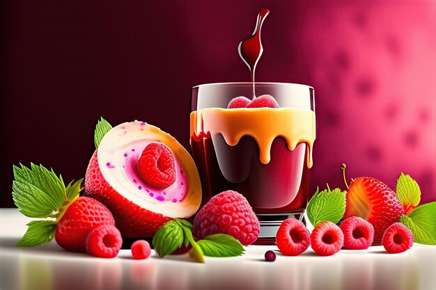 Himbeereis mit frischen Beeren auf digitaler Tischkunst