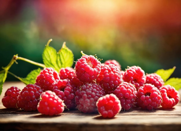 Himbeeren auf einem Holztisch