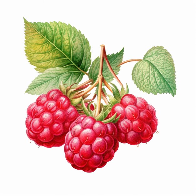 Himbeeren mit Blättern und Tropfen