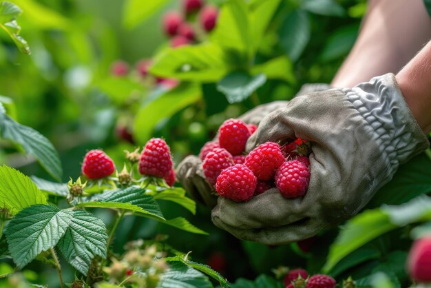 Himbeerernte im Garten