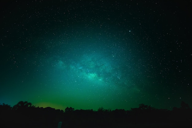 Himmel nachts mit vielen Stern im Winter über Wald, schöner klarer Himmel nachts