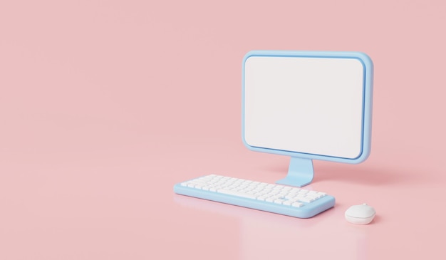 Foto himmelblaue computeranzeige leeres bildschirmanzeigesymbol isoliert auf rosa hintergrund mit kopierbereich computer-notebook-kopierbereich cartoon minimaler stil 3d-rendering-illustration