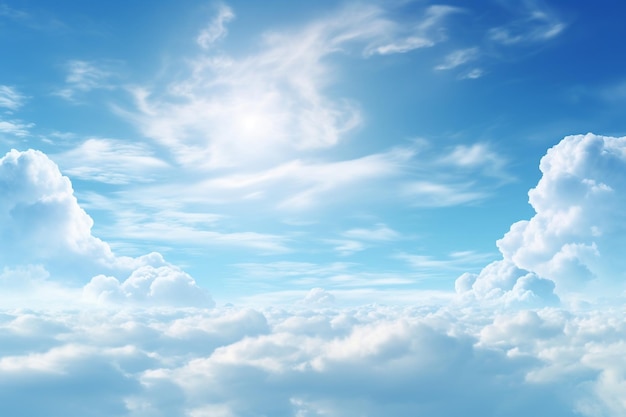 Himmelhintergrund mit weißen flauschigen Wolken Horizontaler bewölkter Hintergrund Sicht von über den Wolken