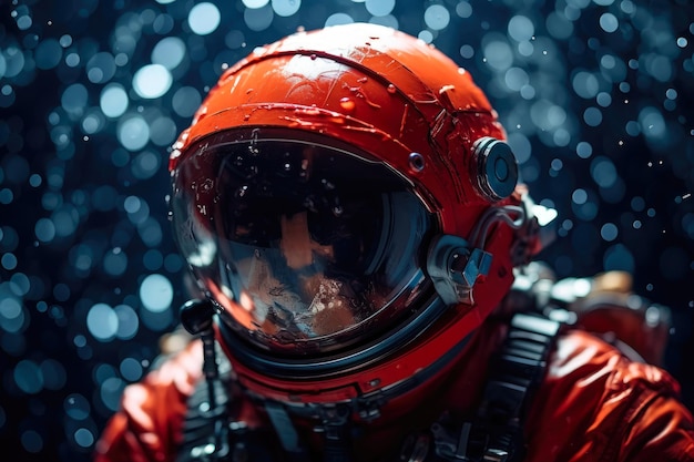 Himmlische Tränen Regentropfen auf dem Visier eines Astronauten