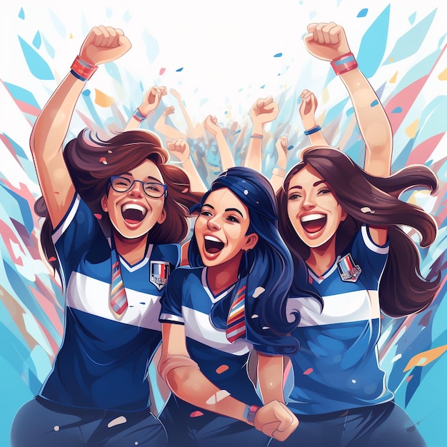 hinchas de fútbol femenino animando representación vectorial de ilustración 2d