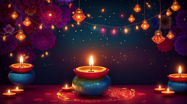 Foto hindu-festival diwali feier hintergründe mit lebendigen farben und lampen lichter diyas für banner