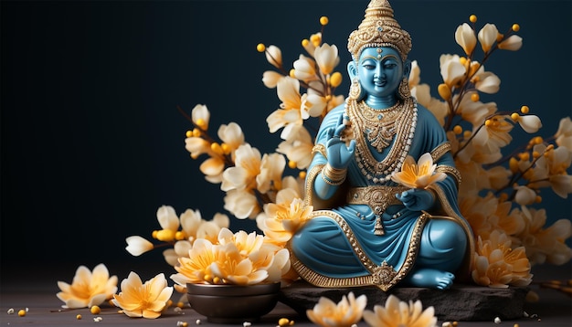 Hindu-Gott Vishnu, indischer Herr des Hinduismus, Hari, Gott des alten Indiens, hinduistische Gottheit, die auf einem Lotus sitzt