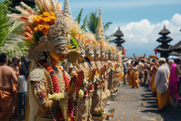 Foto los hindúes realizan la ceremonia de melasti antes del día de nyepi en tangerang, indonesia