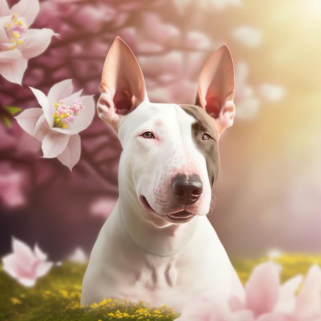 Hinreißender Bullterrier in realistisch mit Hintergrund im Freien