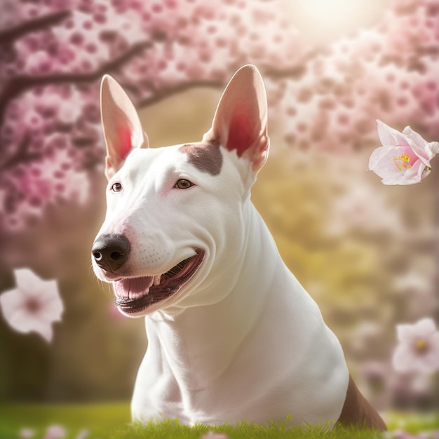 Hinreißender Bullterrier in realistisch mit Hintergrund im Freien