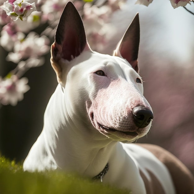 Hinreißender Bullterrier in realistisch mit Hintergrund im Freien