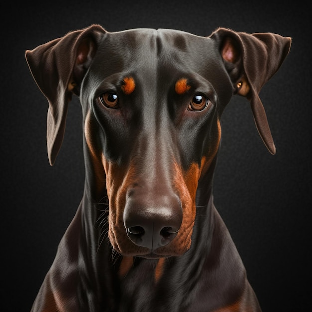 Hinreißender Studioporträt-Dobermann-Hund auf schwarzem, isoliertem Hintergrund