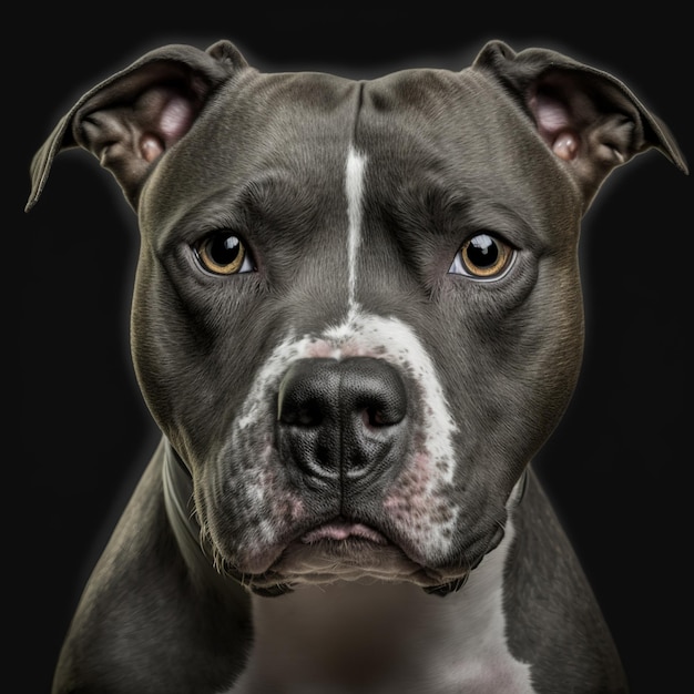 Hinreißendes amerikanisches Stafford-Terrier-Studioporträt auf schwarzem, isoliertem Hintergrund