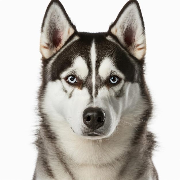 Hinreißendes entzückendes Hundeporträt des sibirischen Huskys auf weißem isoliertem Hintergrund
