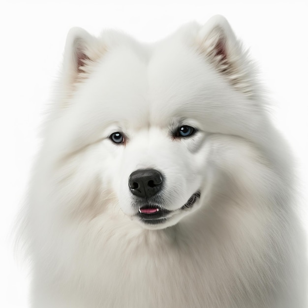 Hinreißendes entzückendes Samoyed-Hundeporträt auf weißem, isoliertem Hintergrund