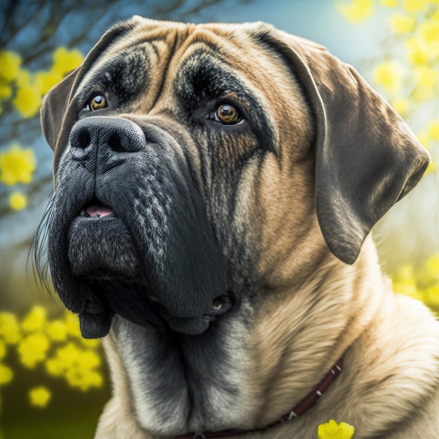 Foto hinreißendes hyperrealistisches digitales porträt des englischen mastiff-hundes in der natur