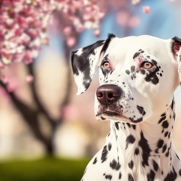 Hinreißendes hyperrealistisches digitales Porträt eines glücklichen dalmatinischen Hundes in der Natur