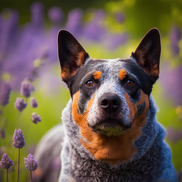 Hinreißendes realistisches Australian Cattle Dog-Porträt mit Hintergrund im Freien