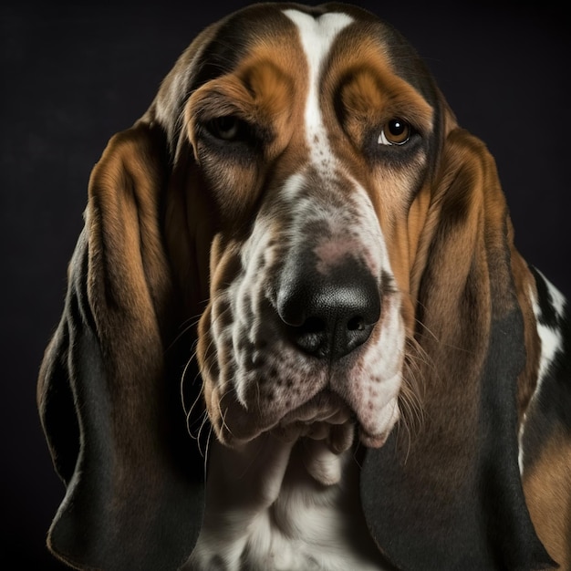 Hinreißendes realistisches braunes Basset Hound-Porträt auf stuiod isoliertem Hintergrund