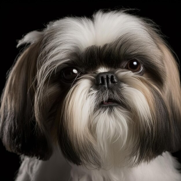 Hinreißendes Studioportrait von Shih Tzu Hund auf isoliertem Hintergrund