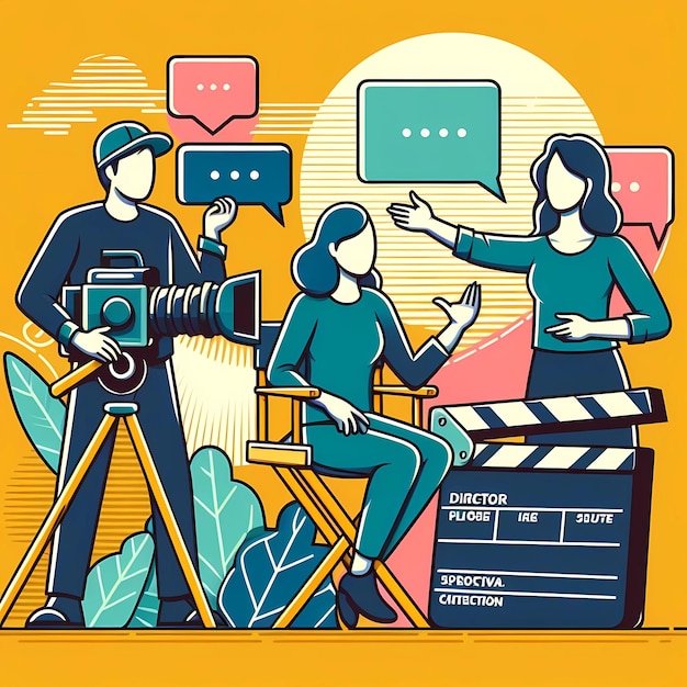 Foto hinter den kulissen lebendige illustration der kreativen filmproduktion