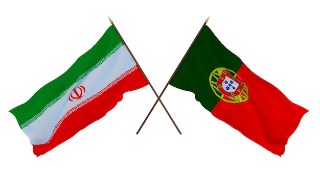Hintergrund 3D-Rendering für Designer Illustratoren Flaggen zum Nationalen Unabhängigkeitstag Iran und Portugal