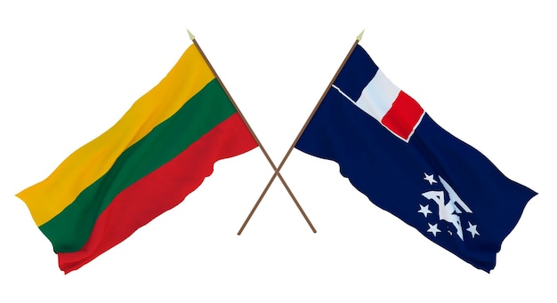 Hintergrund 3D-Rendering für Designer Illustratoren Flaggen zum Nationalen Unabhängigkeitstag Litauen und die französischen südlichen Antarktisgebiete