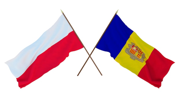 Hintergrund 3D-Rendering für Designer Illustratoren Flaggen zum Nationalen Unabhängigkeitstag Polen und Andorra