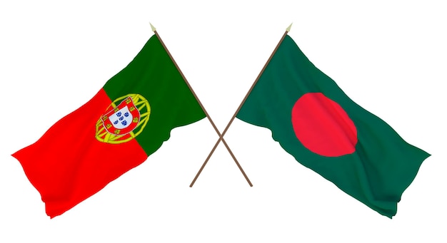 Hintergrund 3D-Rendering für Designer Illustratoren Flaggen zum Nationalen Unabhängigkeitstag Portugal und Bangladesch