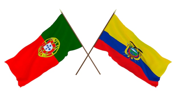 Hintergrund 3D-Rendering für Designer Illustratoren Flaggen zum Nationalen Unabhängigkeitstag Portugal und Ecuador