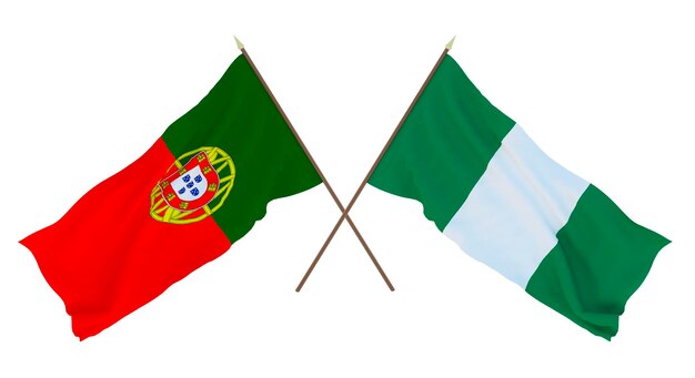 Hintergrund 3D-Rendering für Designer Illustratoren Flaggen zum Nationalen Unabhängigkeitstag Portugal und Nigeria