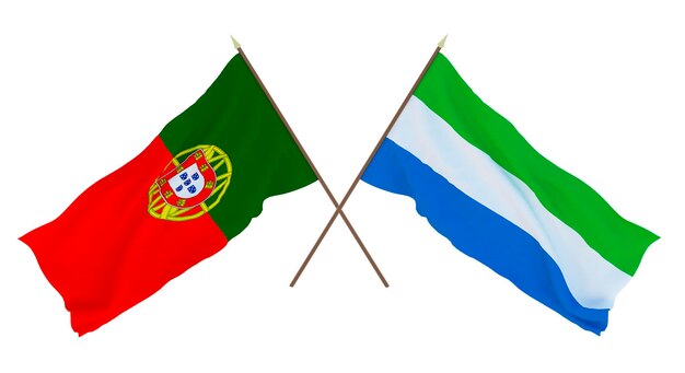 Hintergrund 3D-Rendering für Designer Illustratoren Flaggen zum Nationalen Unabhängigkeitstag Portugal und Sierraleone