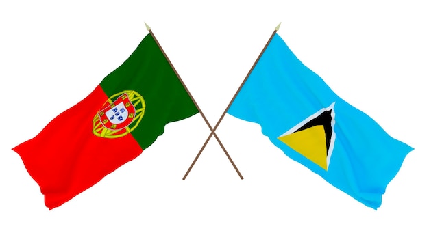 Hintergrund 3D-Rendering für Designer Illustratoren Flaggen zum Nationalen Unabhängigkeitstag Portugal und St. Lucia