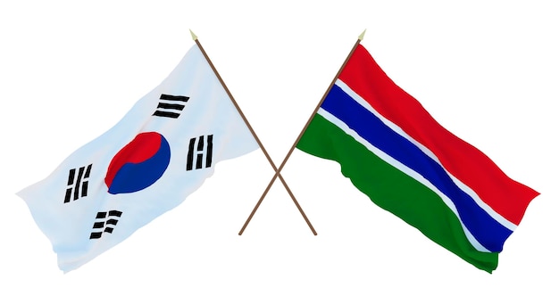 Hintergrund 3D-Rendering für Designer Illustratoren Flaggen zum Nationalen Unabhängigkeitstag Südkorea und Gambia