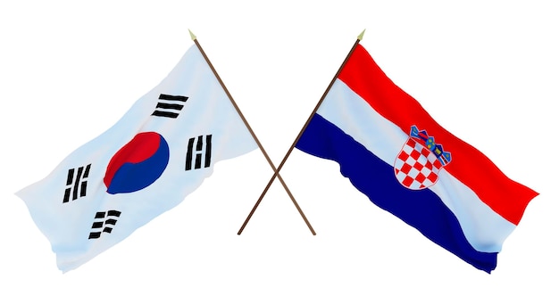 Hintergrund 3D-Rendering für Designer Illustratoren Flaggen zum Nationalen Unabhängigkeitstag Südkorea und Kroatien