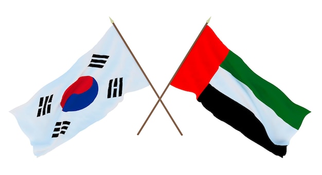 Hintergrund 3D-Rendering für Designer Illustratoren Flaggen zum Nationalen Unabhängigkeitstag Südkorea und Vereinigte Arabische Emirate