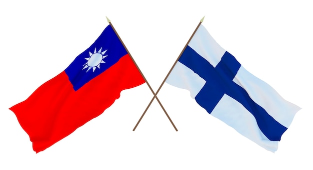 Hintergrund 3D-Rendering für Designer Illustratoren Flaggen zum nationalen Unabhängigkeitstag Taiwan und Finnland