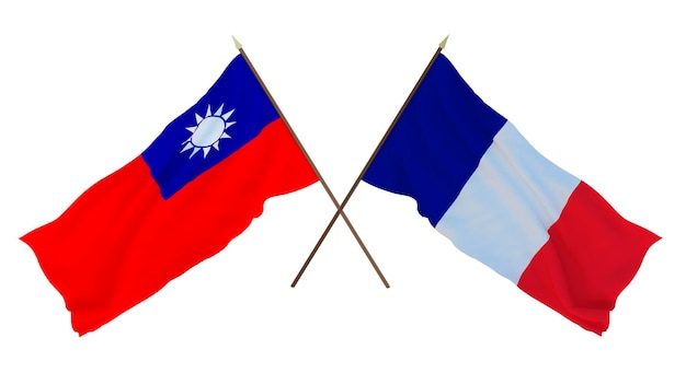 Hintergrund 3D-Rendering für Designer Illustratoren Flaggen zum Nationalen Unabhängigkeitstag Taiwan und Frankreich