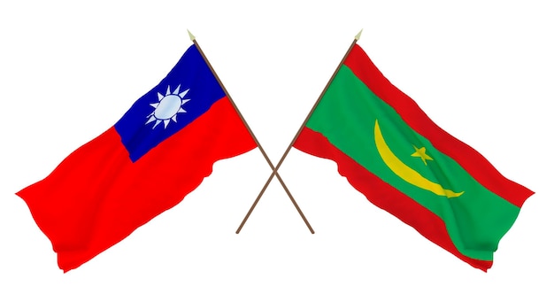 Hintergrund 3D-Rendering für Designer Illustratoren Flaggen zum Nationalen Unabhängigkeitstag Taiwan und Mauretanien