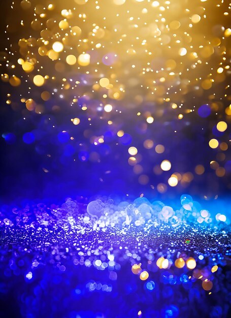 Foto hintergrund aus abstrakten glitzerlichtern, goldblau und schwarz de fokussiert