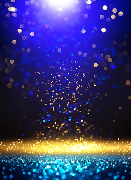 Hintergrund aus abstrakten Glitzerlichtern, goldblau und schwarz de fokussiert